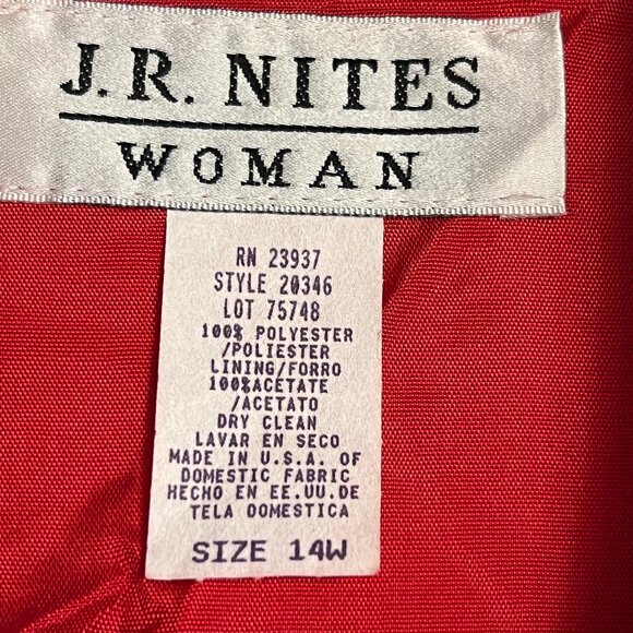 Vintage J.R.NITES Red Satin Blouse 14W Plus Size Evening Top Crystal Button - Picture 5 of 11